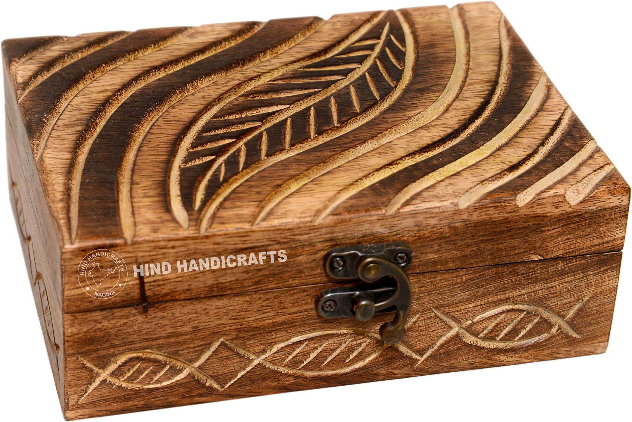 Antique Handmade Flamed Wooden Urn Leaves Engraving Handcarved Jewellery Box for Women-Men Jewel | Home Decor Accents | Decorative Urns | Storage & Organiser