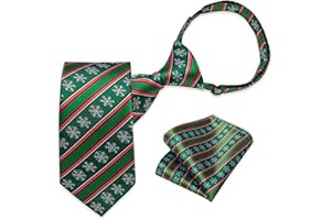 DiBanGu Boys Christmas Tie Set Silk Xmas Holiday Pre-tied tie and pocket Square for Kids Festive Tie with Gift Box
