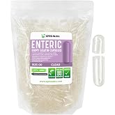 XPRS Nutra Size 00 Empty Capsules - 1000 Count Clear Enteric Coated Empty Gelatin Capsules - Delayed Release Pills - DIY Capsule Filling - Pure Bovine Empty Enteric Gel Caps