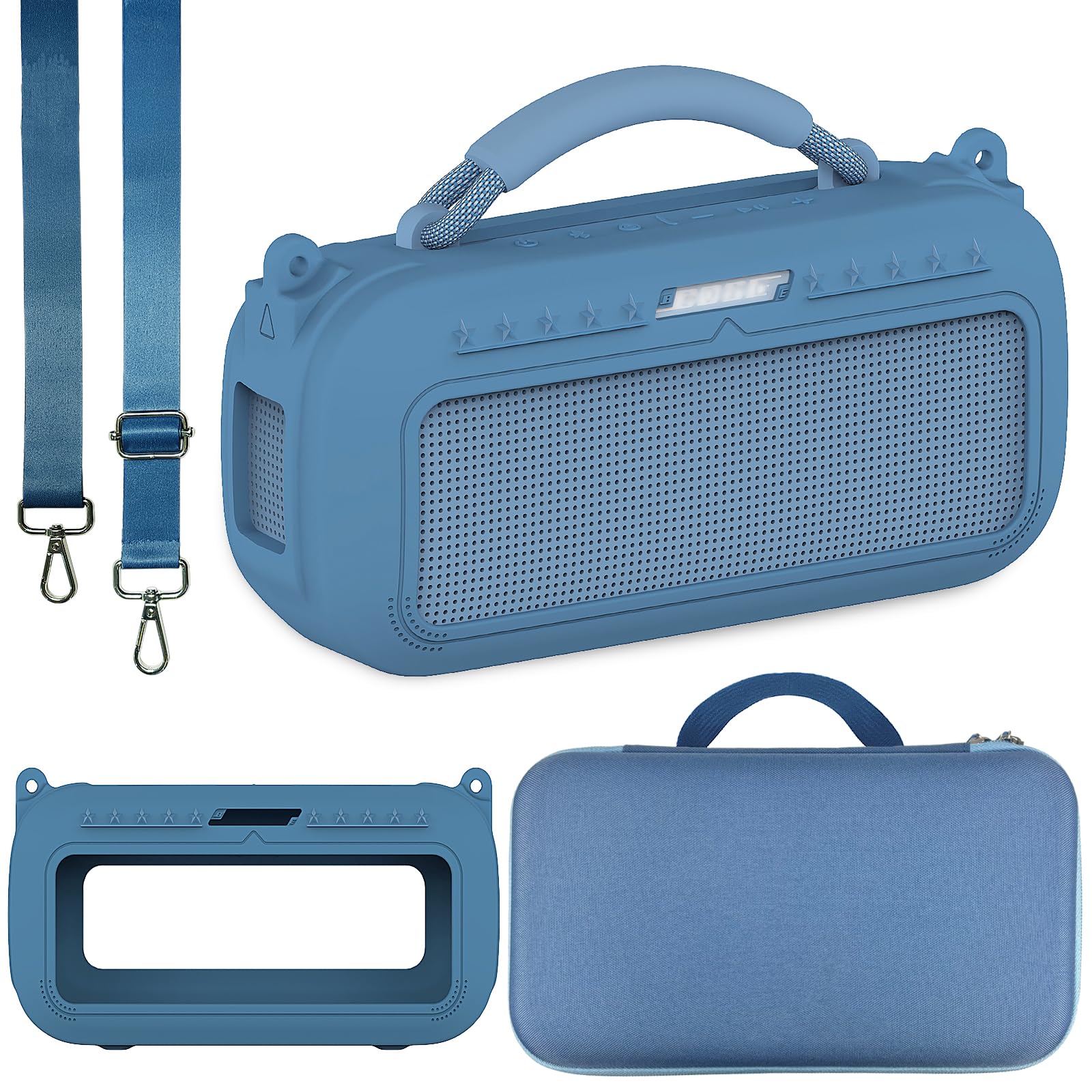 Photo 1 of JCHPINE Silicone Cover and Hard Carrying Case for Bose SoundLink Max Portable Speaker, Protective Travel Case for Bose SoundLink Max Speaker Accessories with Shoulder Strap (Blue)