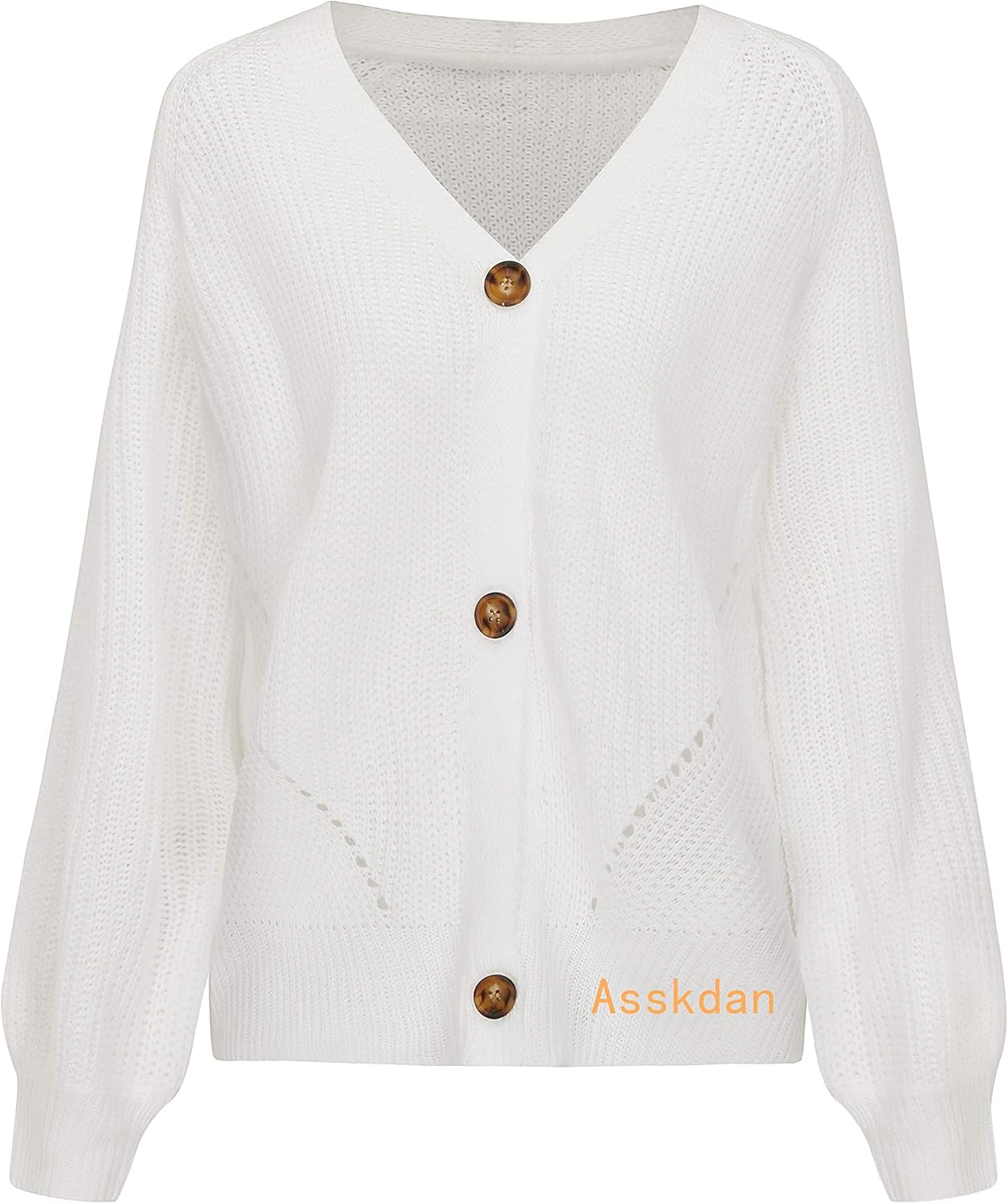 Asskdan Women's V Neckline Button Down Knitwear Lantern Sleeve Basic Knit Cardigan Sweater Tops at  Women’s Clothing store