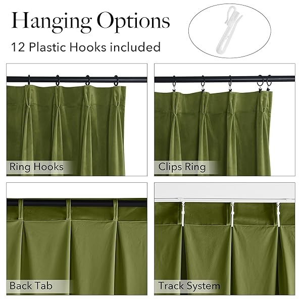 STANGH EXTRA WIDE PINCH PLEATED VELVET CURTAINS 84 INCHES LONG, SUPER SOFT LIGHT DIMMING ROOM DIVIDER THERMAL INSULATED SLIDING DOOR CURTAINS FOR LIVING ROOM, OLIVE GREEN, W72 X L84, 1 PANEL