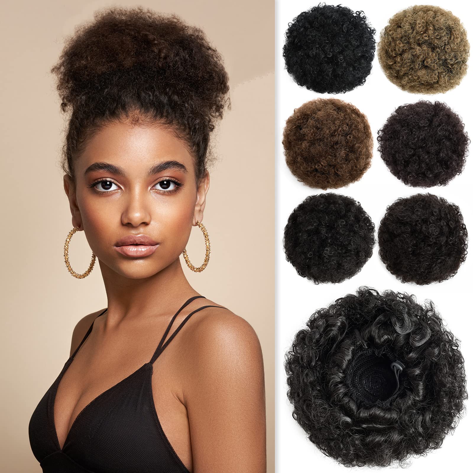 YAMEL Afro Puff Drawstring Ponytail Medium Bun Extensions Light Black Synthetic Updo Hair Pieces for Black Women