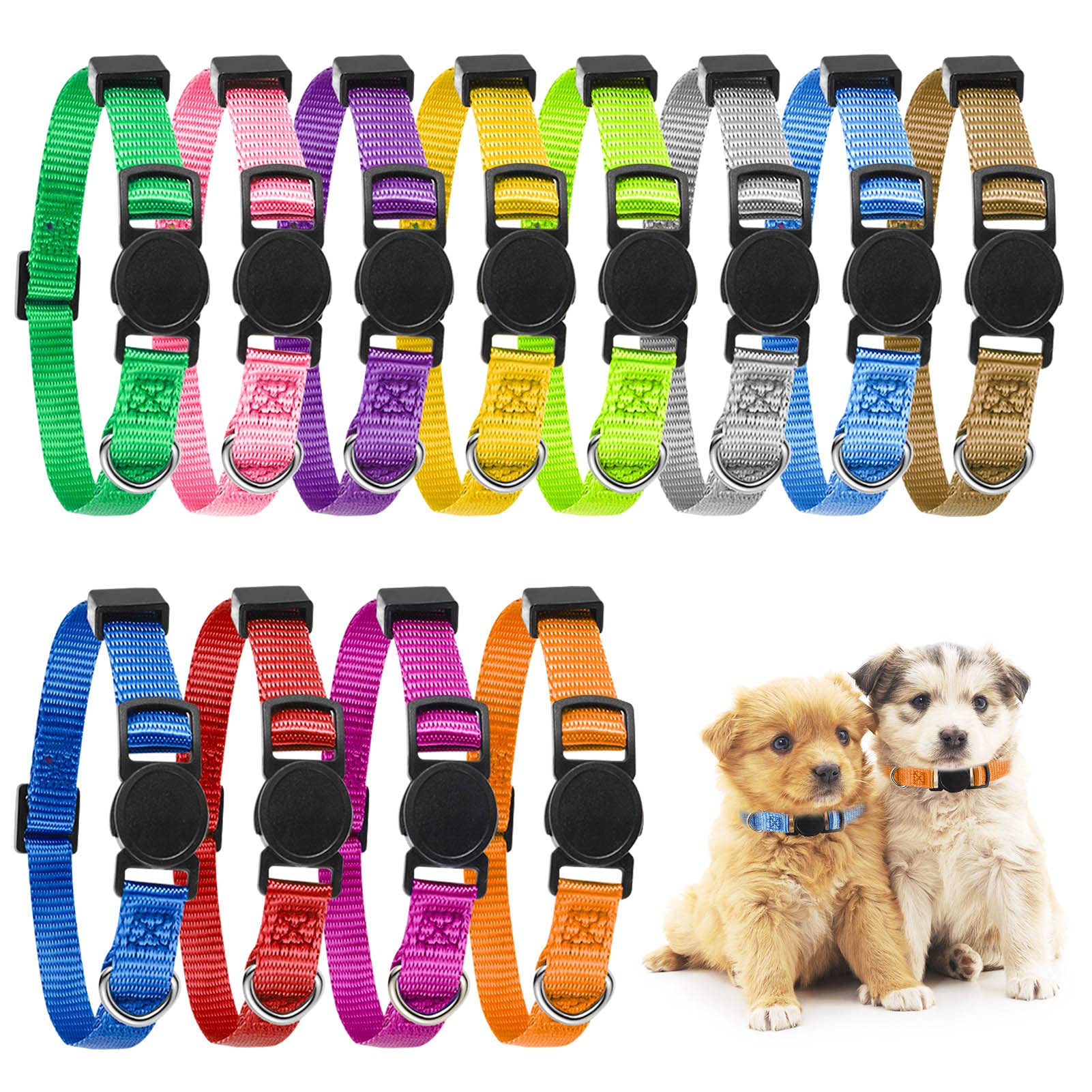 Heyu-Lotus Adjustable Puppy Whelping Collar Set - 12 Pack Soft Nylon ID Litter with Quick Release Buckle for Small Dogs and Cats, 19-32cm