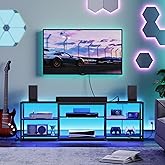 HOOBRO LED TV Stand for 75 Inch TVs with Charging Station, Gaming Entertainment Center with 3-Tier Open Storage, Long 63” Media TV Console Table, TV Stand for Living Room, Bedroom, Black BB21UDDS01