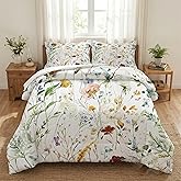 WeCozy Queen Size Comforter Set with 2 Pillowcases, Wildflower Flower Floral 3 Pcs Bedding for Kids and Adults, Boho Watercolor Butterfly Soft Comforter Set for Bedroom Bed Decor