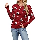 SunnyMelody Women‘s Cute Christmas Sweater, Snowflake Tree Print Knit Pullover, 2025 Cozy Funny Holiday Party Ugly Xmas Tops