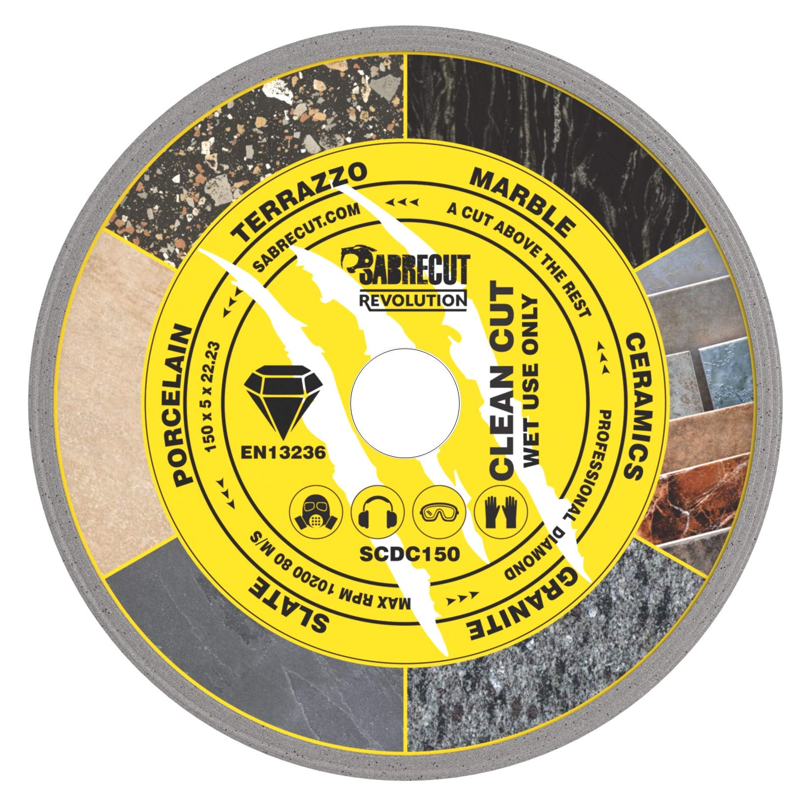 1 x SabreCut SCDC150 150mm (6 inch) x 5mm x 22.23mm Bore Continuous Rim Diamond Angle Grinder Circular Saw Blade