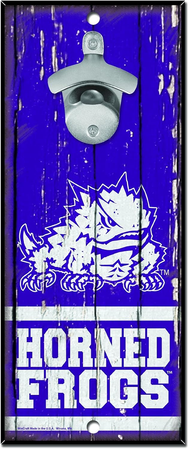 WinCraft NCAA TCU Horned Frogs Wood Bottle Opener Sign, 5