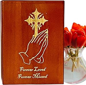 Urns for Human Ashes Adult – Decorative Cremation keepsake medium size carved box, large wooden beautiful funeral remains erns burial storage boxes for woman children baby male father dad mom