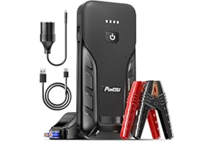 POWESU Portable Car Jump Starter - 5000A Peak Current (Up to All Gas or 10L Diesel Engine) 12V Auto Battery Booster Portable Power Pack with Indicator Light Jumper Cables, QC 3.0 and LED Light
