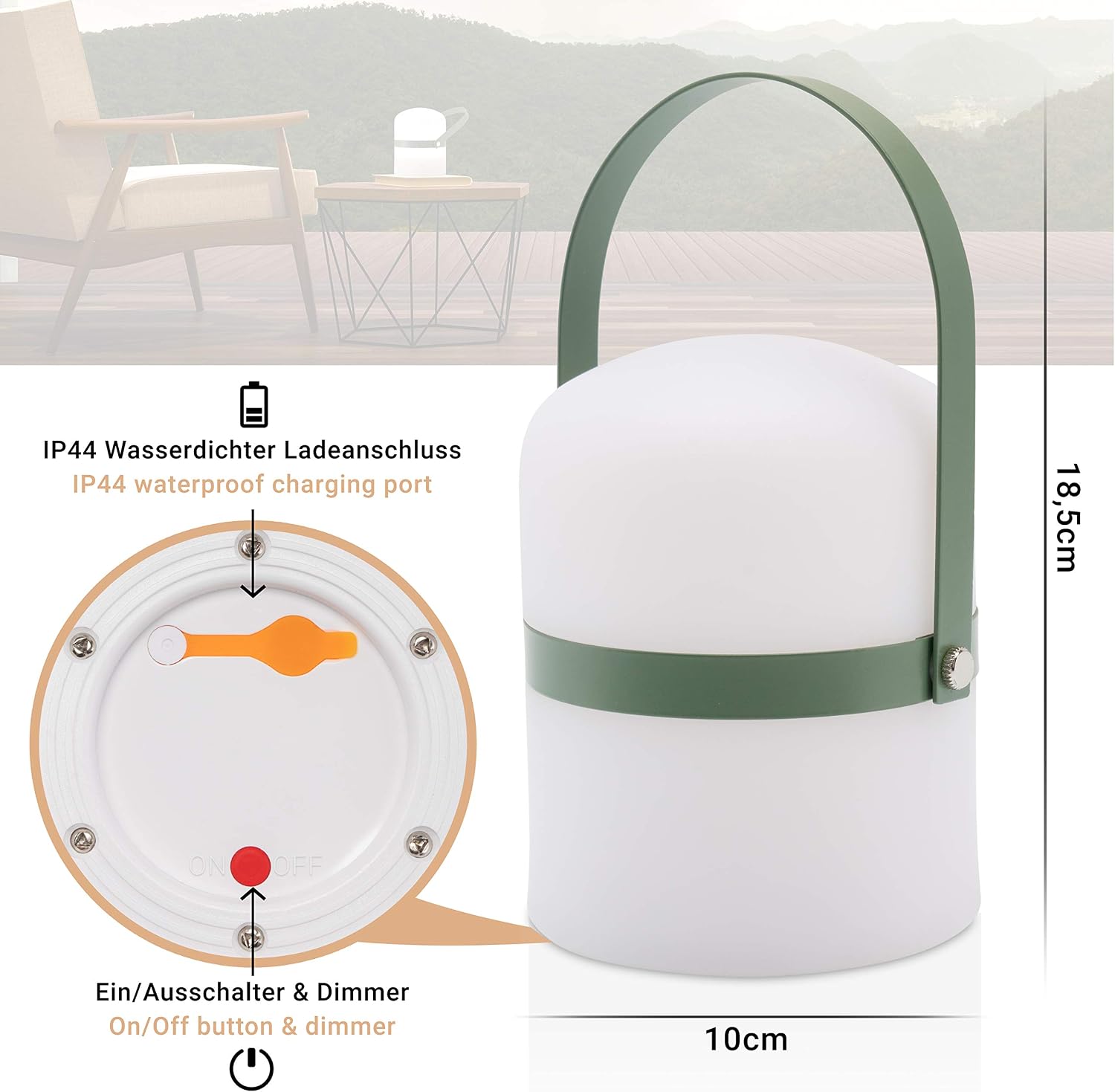 LUUK LIFESTYLE Wireless LED Table Lamp for Garden Porch, and Living Room, Battery-Powered with Warm White Light, in Green - Image 3