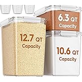 Flour Sugar Storage Containers Set of 3(12L/403oz)(10L/336oz) (6L/201oz),Clear Extra Large Food Storage Containers with Lids for Cereal,Flour,Sugar,Rice,BPA Free & Airtight Kitchen Pantry Organization