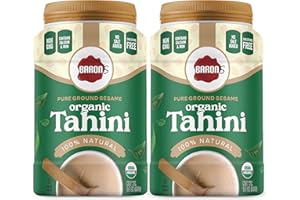 Baron's USDA Organic Tahini Pure Sesame Paste | 2 x 16 oz Jars | Rich Creamy Spread for Hummus, Dips, Sauces | Kosher, Vegan, Keto friendly, Non-GMO, Gluten-Free, No Peanuts | Ground Seeds Tahina