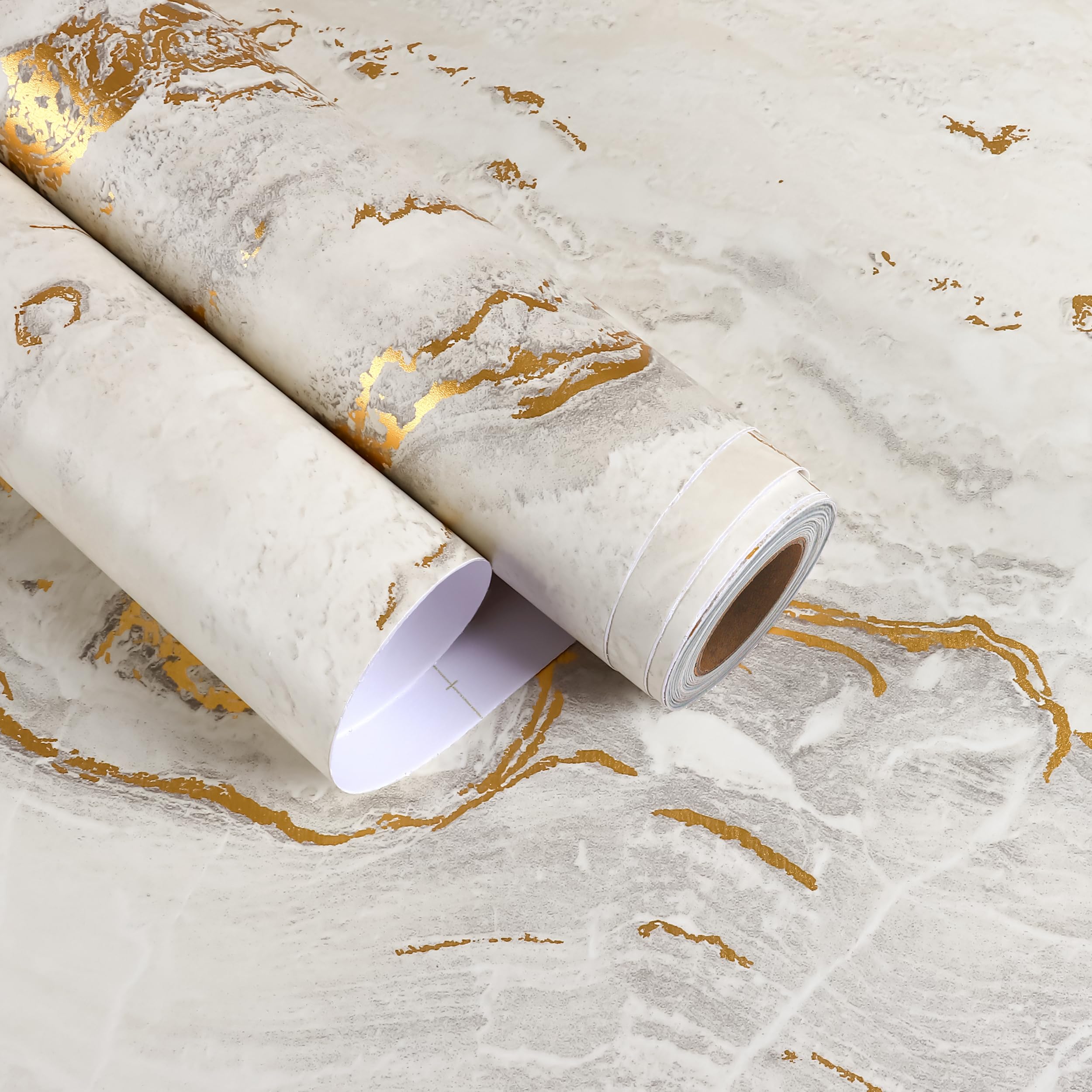 Photo 1 of EaseStick 15.7''x160'' Matte Beige Gold Marble Contact Paper Thick Waterproof Countertop Beige Peel and Stick Wallpaper Removable Self Adhesive Marble Vinyl Wrap for Countertops Bathroom Kitchen Table