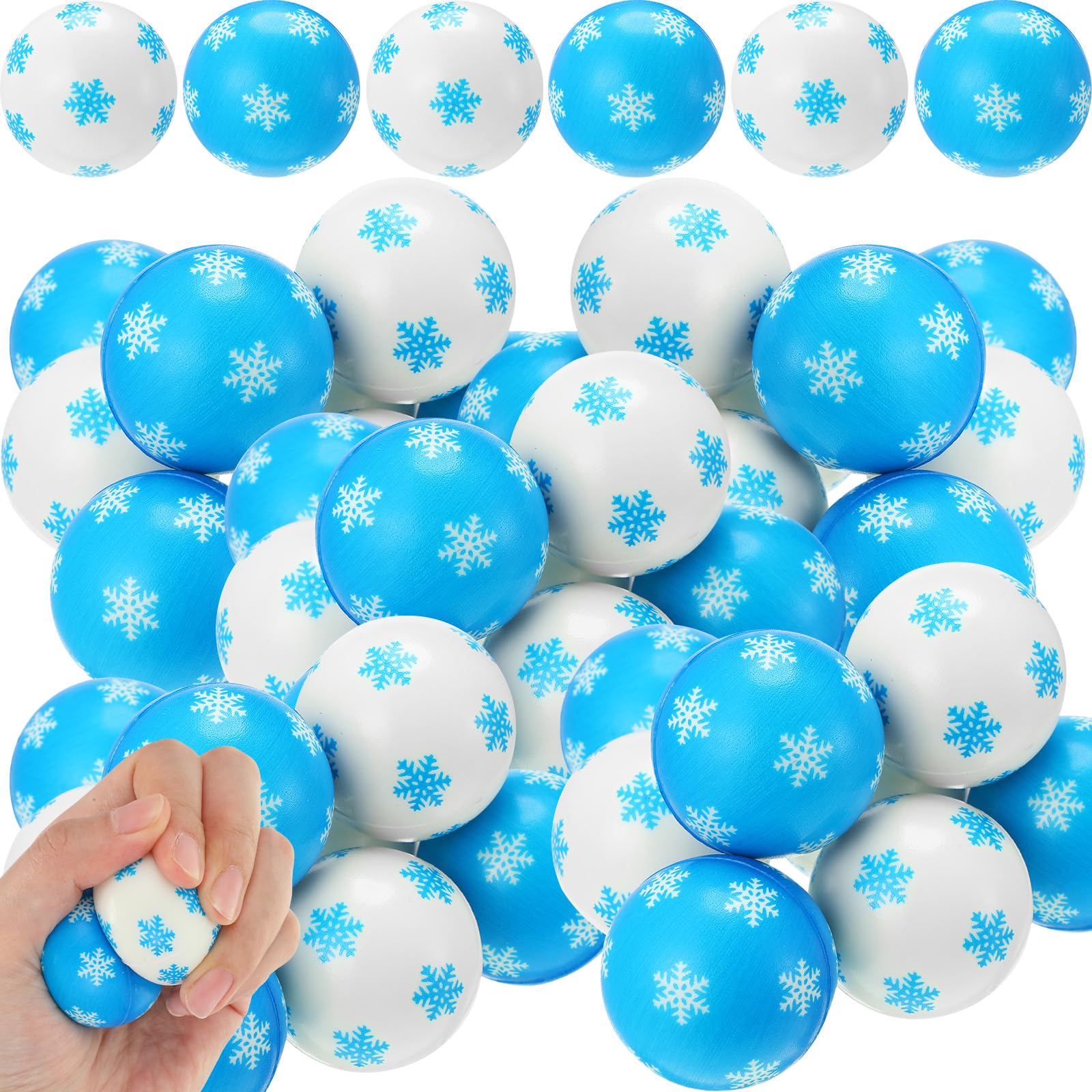 Photo 1 of 100 Bulk Snowflake Ball Christmas Snowflake Stress Toys First Snowflake Fight Snowmen Balls Sensory Stress Relief Toys Christmas Winter Party Favors Bag Filler Stocking Stuffers Gifts for Boys Girls