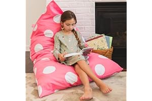 Butterfly Craze Bean Bag Chair Cover, Functional Toddler Toy Organizer, Fill with Stuffed Animals to Create a Jumbo, Comfy Floor Lounger for Boys or Girls, Stuffing Not Included, Pink Polka Dots