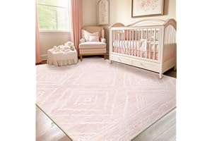 BESTSWEETIE Area Rug 5x7 Rug Machine Washable Non-Slip Low Pile Print Pattern Western Rug for Living Room Bedroom Entryway Tribal Series -Light Pink/Cream