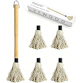 YFWOOD 18 Inch BBQ Mop Sauce Brushes Basting Brush Evenly Sauce Mop | Grill Basting Mop Wooden Long Handle BBQ Mop with 4 Extra Replacement Heads for Turkey BBQ Grilling Smoking Steak