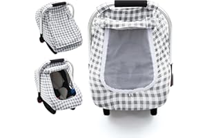KASEEOUS Muslin Car Seat Cover Baby, Carseat Cover with Screen Window, Baby Carrier Cover with Privacy Sun Shade, Infant Carseat Canopy for Summer, Breathable Car Seat Protector for Newborn