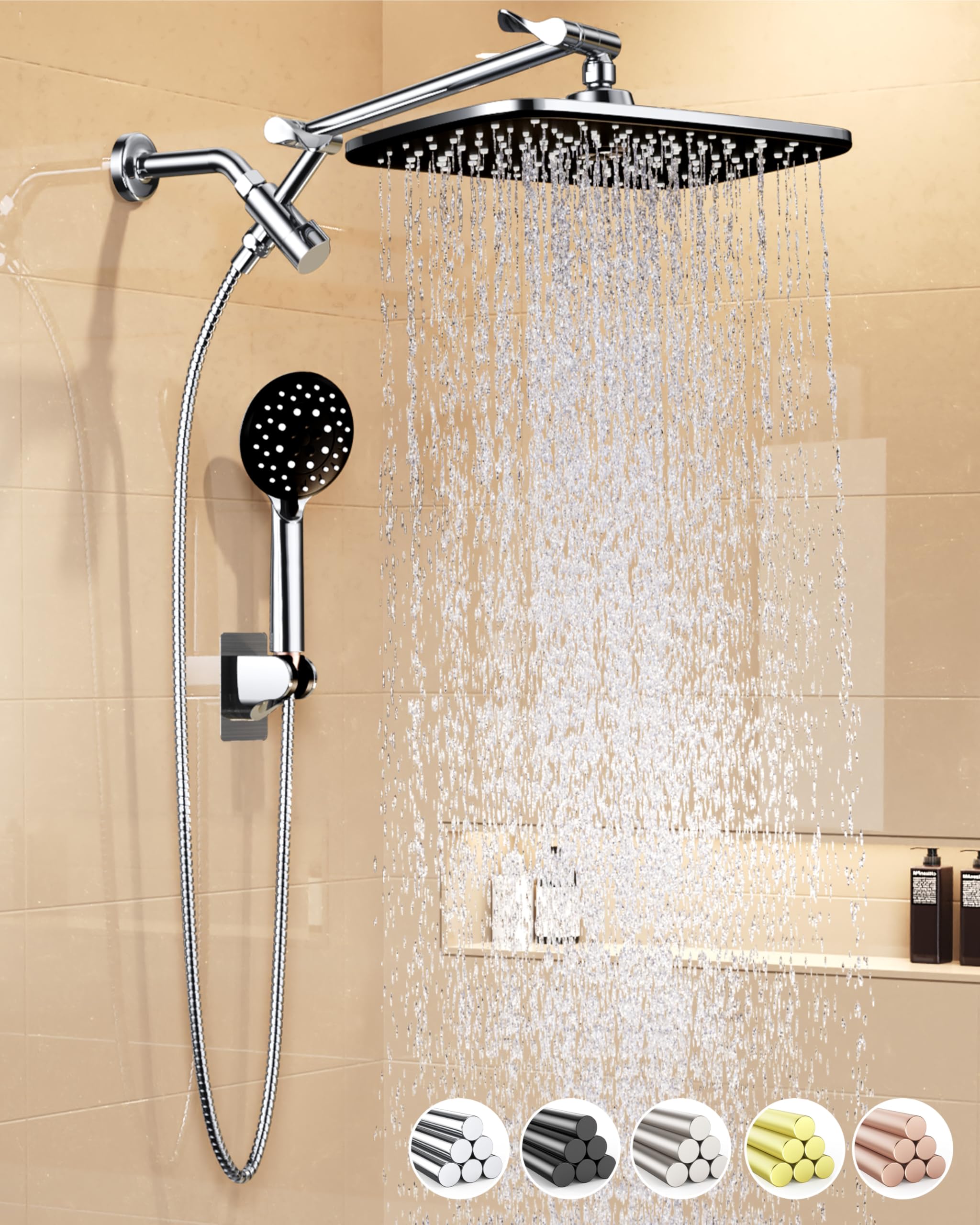 Veken 11.8" High Pressure Shower Head with Handheld, Metal Core Fittings