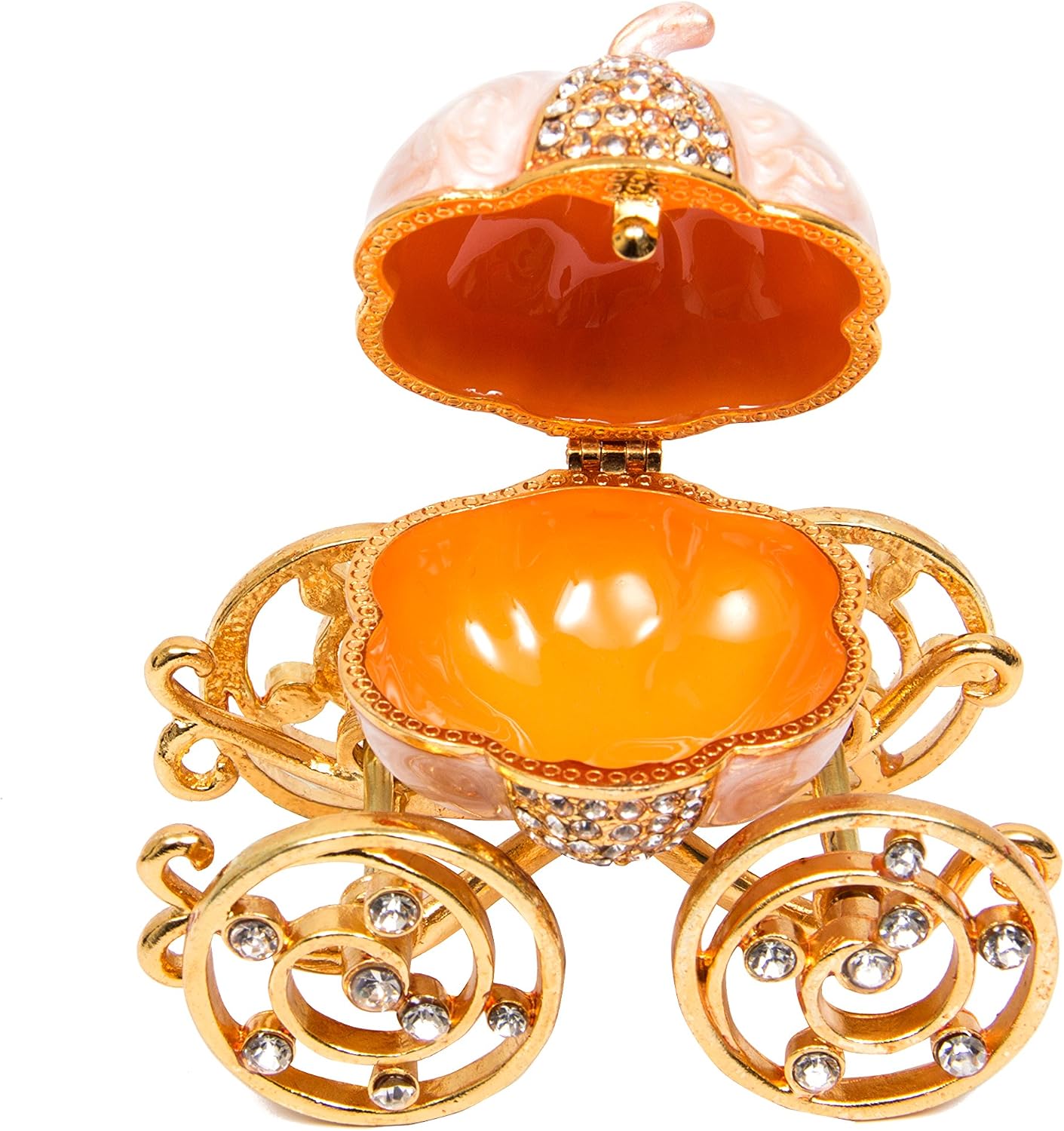QIFU Hand Painted Pearl White Cinderella Pumpkin Carriage Trinket Box Hinged with Rich Enamel and Sparkling Rhinestones - Image 4