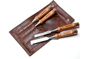 Libraton Woodworking Chisel Set, 4pcs Cr-V Wood Chisels Set, Professional Chisels with Leather Pouch for Carpenter, Christmas