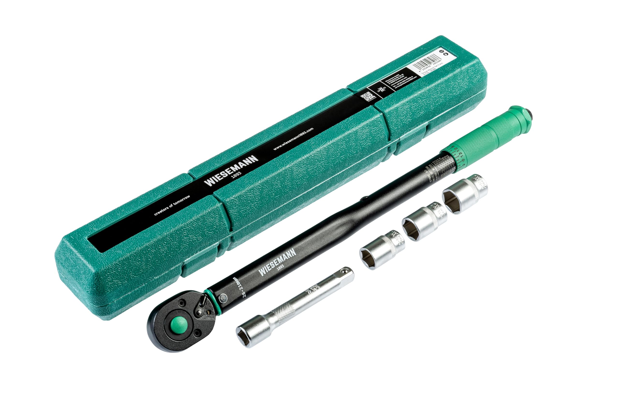 WIESEMANN 1893 Torque Wrench Set 1/2 inch with Extension and 17, 19, 21 mm Socket from Automatically Triggered with clockwise Tightening & Dual Scale | Made from Chrome-Plated CV Steel | 80386