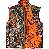 GUGULUZA Camo and Orange Hunting Reversible Vest, Game Vest Jacket for Hunting Camping (M-4XL)