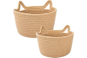 LUSCREAL Woven Baskets for Storage, Decorative Storage Baskets Cute Storage Organizer Cat Cotton Rope Basket, Large Baskets for Organizing, Toy Storage, Decor, Gifts, Laundry, Home Decor Living Room