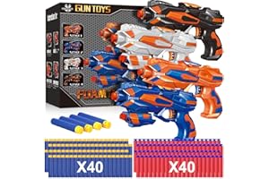 POKONBOY 4 Pack Blaster Guns Compatible with Nerf Guns Bullets, Toy Guns for Boys Girls with 80 Pack Foam Refill Darts, Hand Gun Toys for 6+ Year Old Kids Birthday Christmas