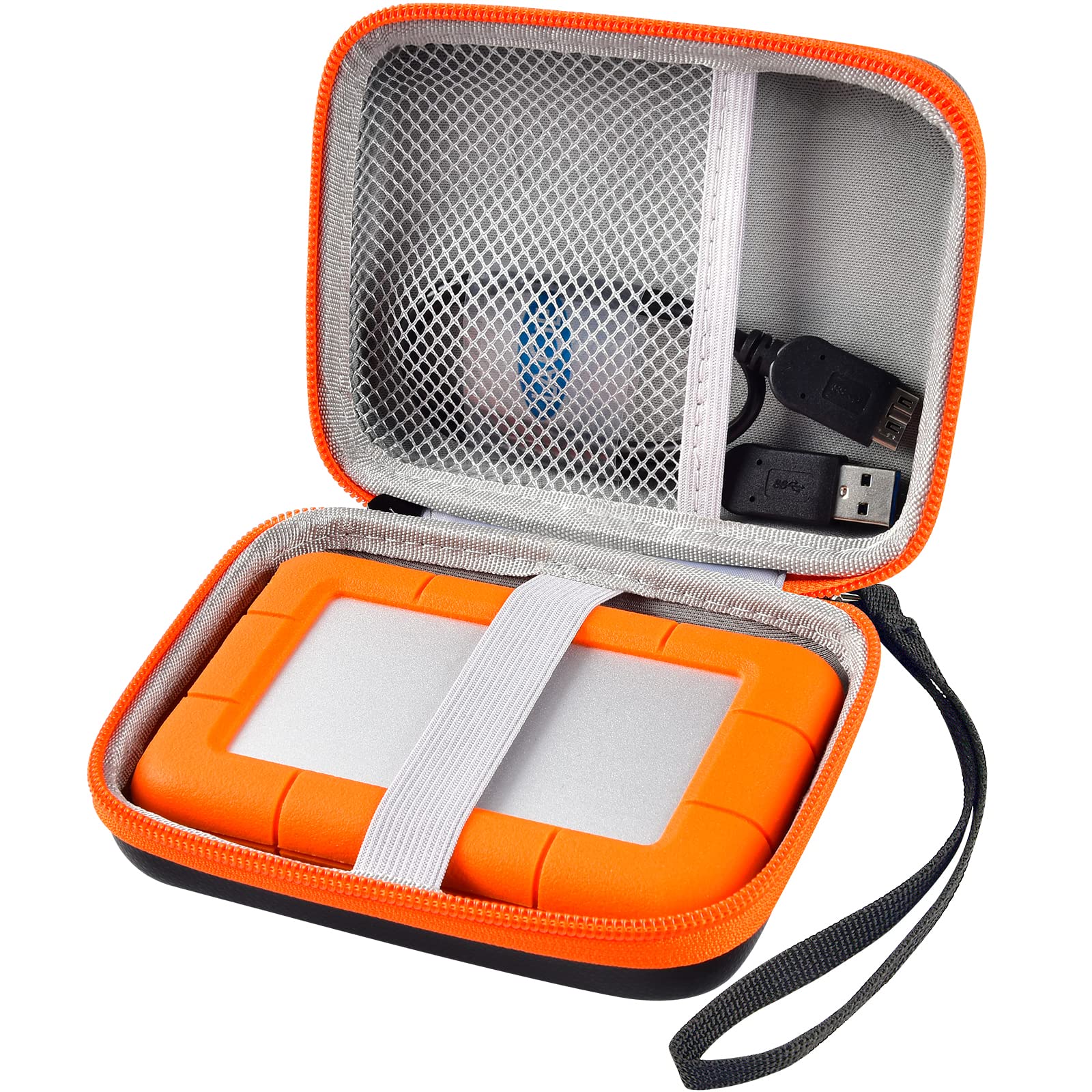 LaCie 外付けHDD 1TB コード オレンジカバー付き Case Compatible with LaCie Rugged Mini 1TB/ 2TB/ 4TB/ 5TB Small