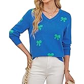 Womens V Neck Knit Sweaters Long Sleeve Lightweight Pullover Printed Cute Tops Winter Casual Fashion Outfits