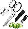 Herb Scissors Set - Multipurpose Cutting Shears with 5 Stainless Steel Blades - Ideal for Cutting Salad, Vegetables, Basil, Parsley, Cilantro - Sharp and Easy to Use - Dishwasher Safe, Black