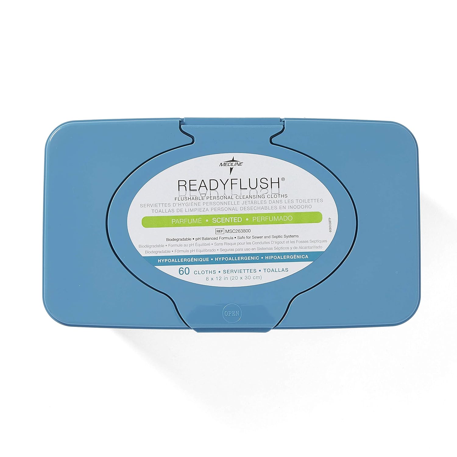 Medline MSC263800H ReadyFlush Large Adult-Sized 8x12 Personal Cleansing Cloths - Tub of 60 Flushable Wipes: Industrial & Scientific