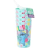 Silver Buffalo Disney Lilo and Stitch “Aloha” Colorful 4 Piece Plastic Cup Set, 22 Ounces