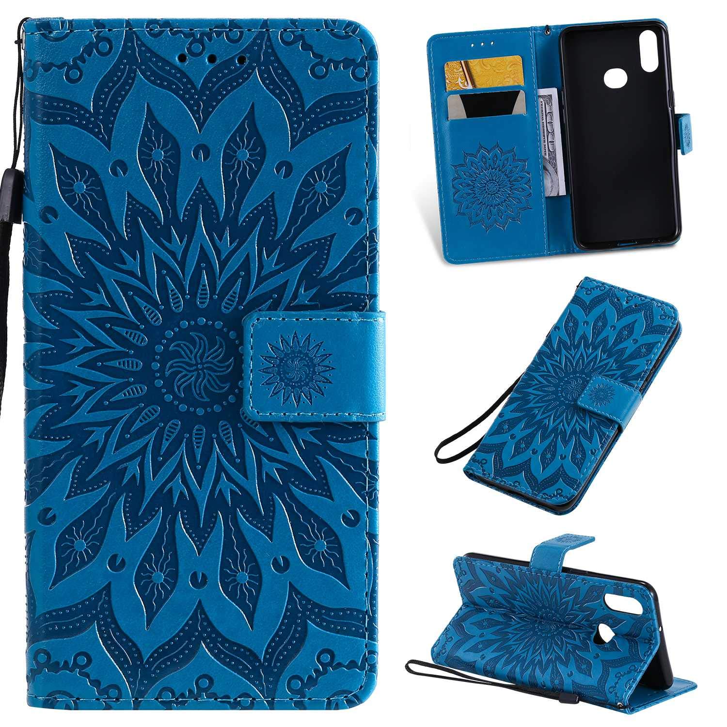 KKEIKO Galaxy A10S Case, Galaxy A10S Flip Leather Wallet Case Notebook Style, Sun Flower Design Shockproof Cover for Galaxy A10S - Blue