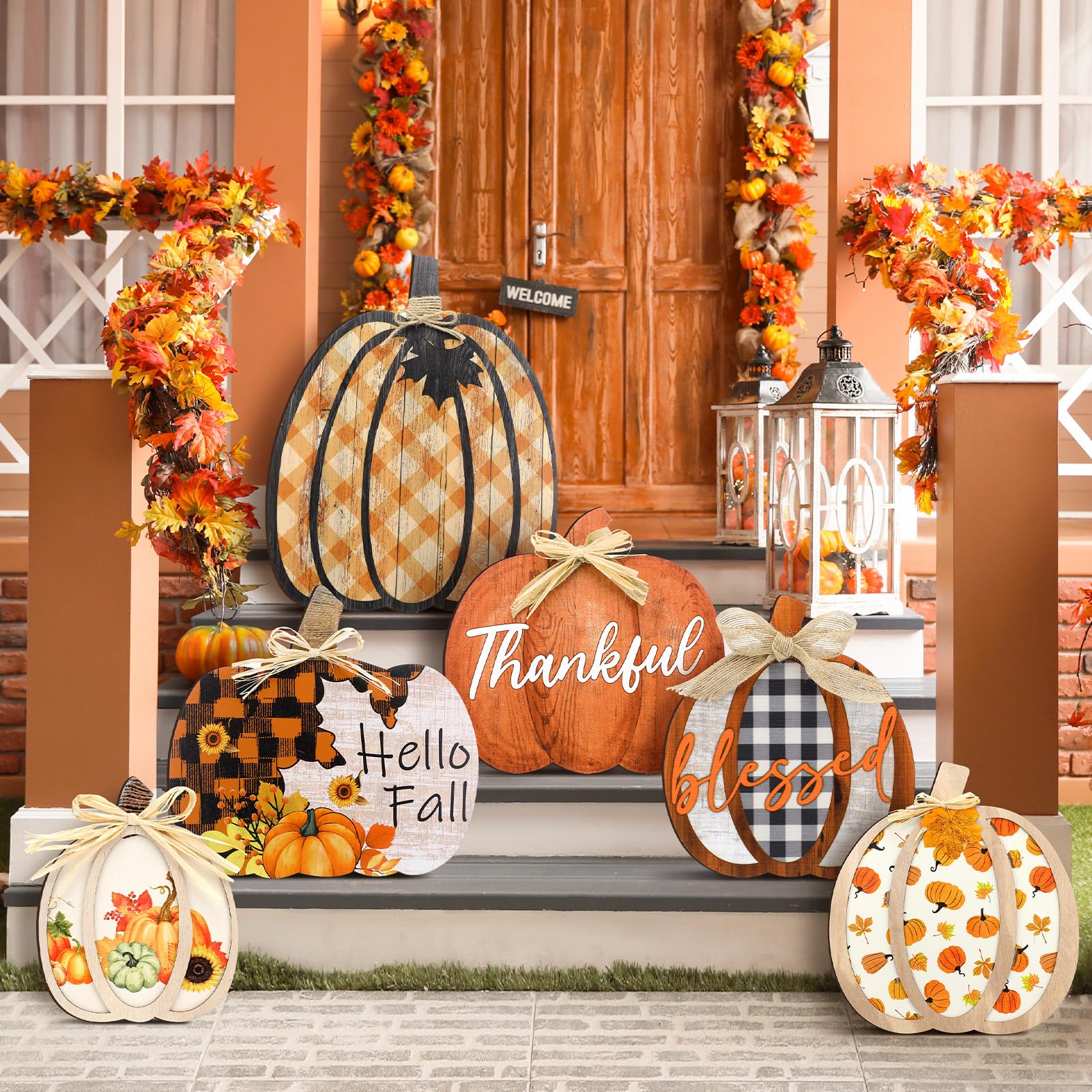 Fall Thankful Sign Set of 6 Farmhouse Outdoor Thanksgiving Fall Decoration for Home ...