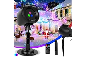 SUNPO Laser Christmas Projector Lights Outdoor, Laser Motion Show with Remote, 4 Holiday Slide Patterns for Halloween, Christmas, Stars & Party, Red Green Blue Holiday Party Landscape Decoration