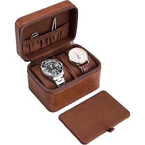 ProCase 2-Slot Watch Travel Case for Men, Portable Watch Holder -Brown | PU Leather, Compact Small Travel Carrying Box, Stora