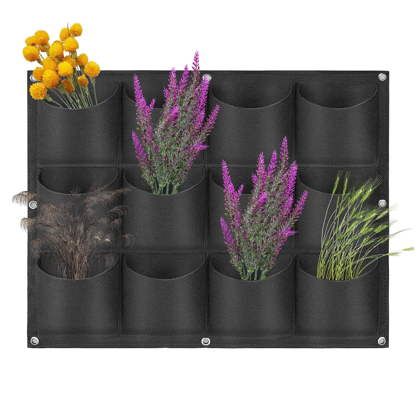 Jenngaoo 12 Pockets Vertical Wall Garden Planter, Degradable Reusable Felt Garden Plant Grow Bag Planter Container for Flower Vegetable Indoor/Outdoor(Black)