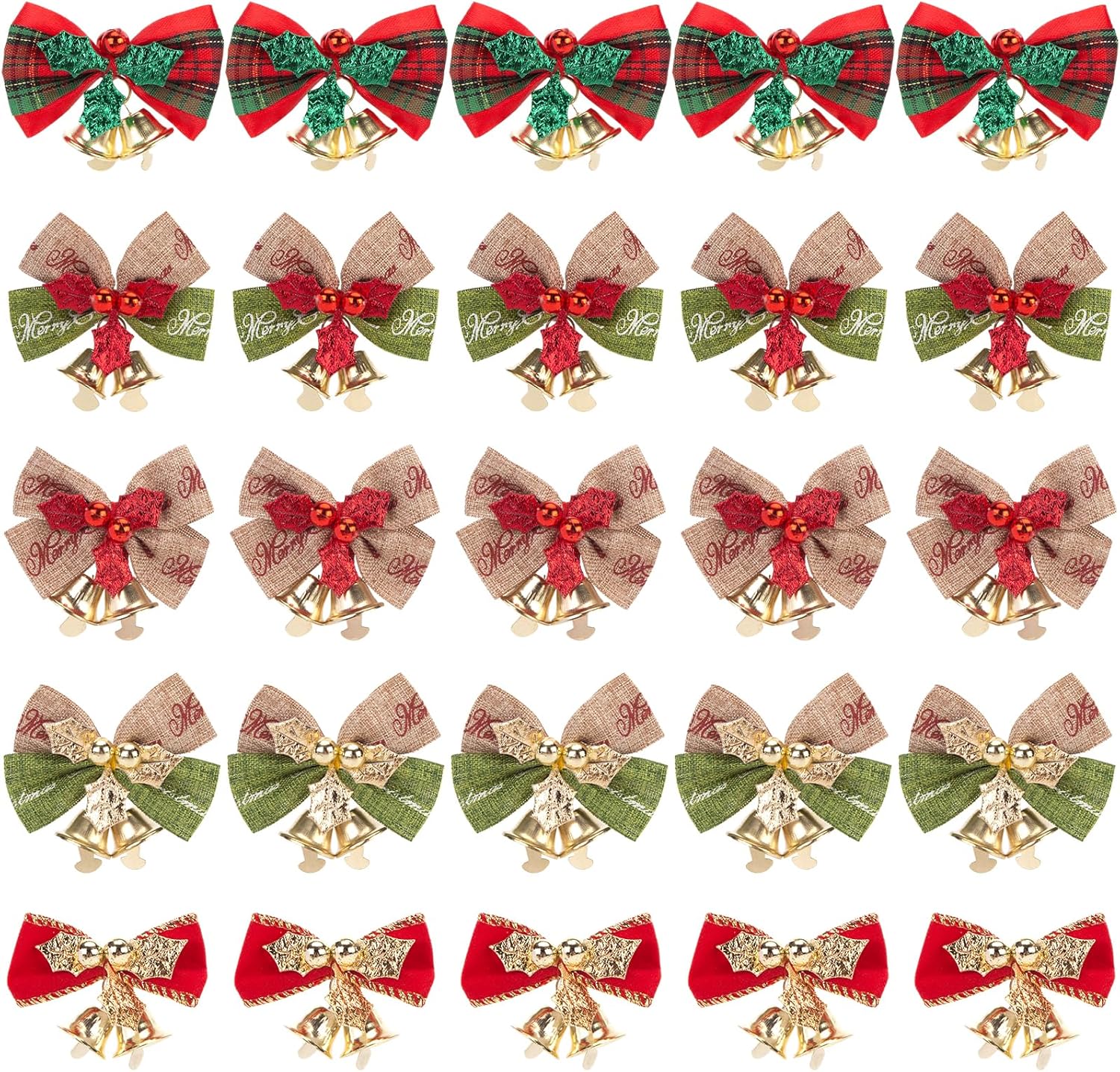 Bows & Ribbons - MCPINKY 40PCS Mini Bows with Bells, Tiny Christmas Bows Small Bowknot Ornament for Crafts Wreath Christmas Tree Decoration