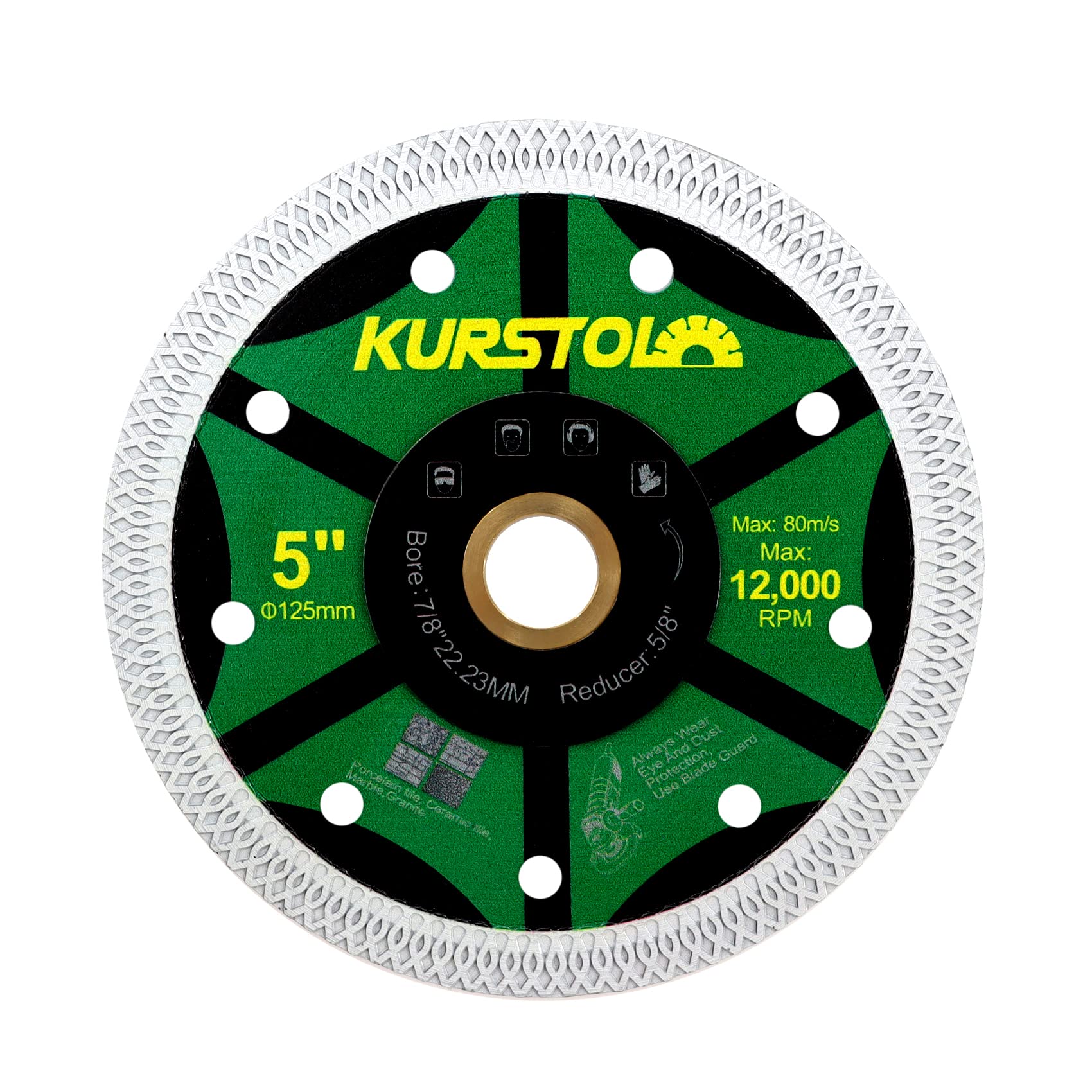 KURSTOL Diamond Tile Cutting Disc - 5"/125mm Super Thin Diamond Cutting Wheel, Bore 22.23-15.875mm for Porcelain Tile Ceramic Marble Granite
