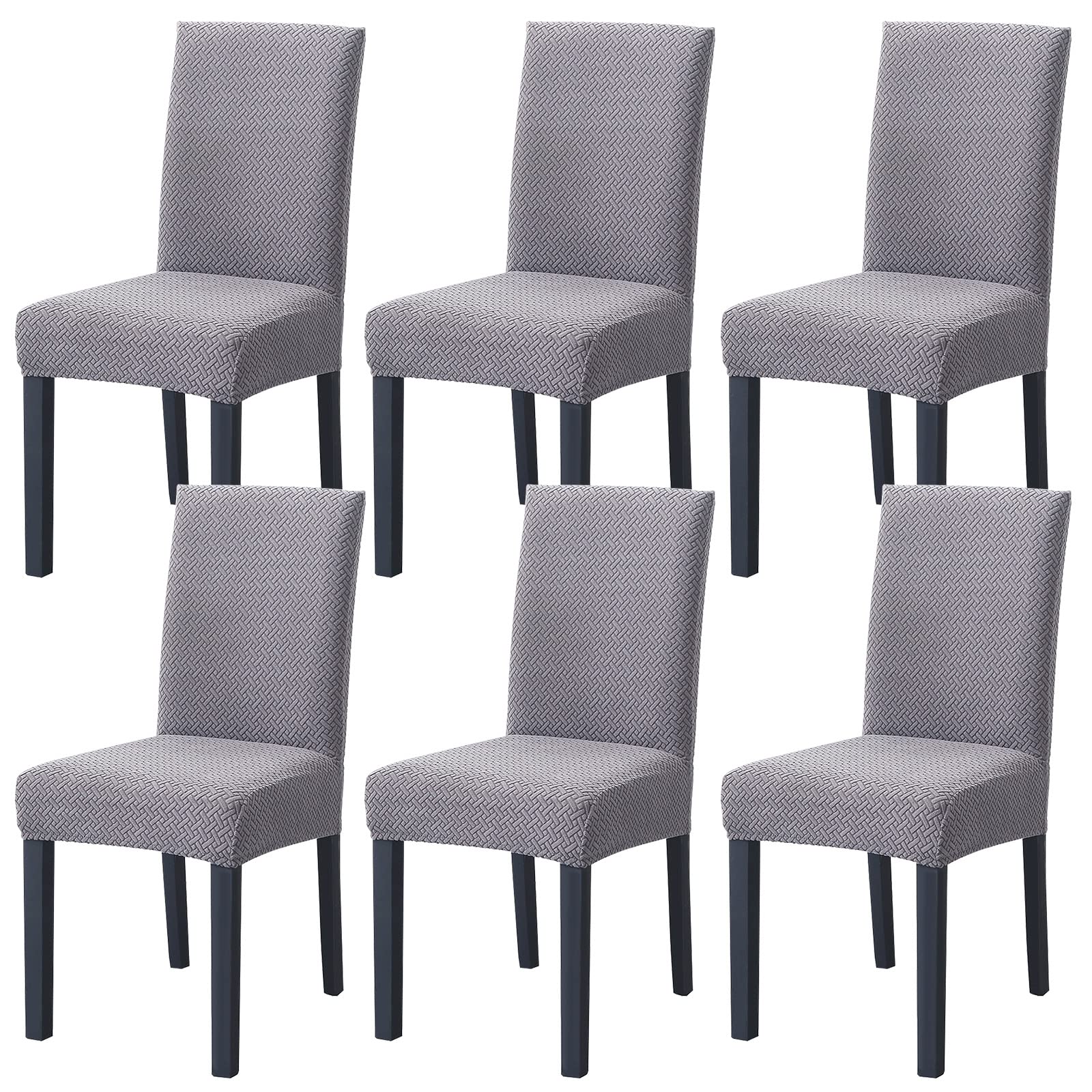 LiveGo Dining Chair Covers Set of 6,Stretch Dining Chair Protective Slipcovers,Elastic Removable Washable Chair Protector Seat Covers for Dining Room Banquet Party Home Decoration(C-sliver grey, 6PCS)