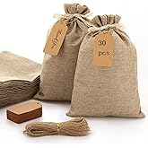 Windyun 30 Pcs Linen Drawstring Bag Burlap Gift Bags with Tags and String 8 x 12 Inches Burlap Sacks for Wedding Birthday Christmas Party Favor Gift Wrapping Bulk