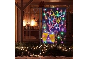 CLOTHMILE Happy New Year Light Garden Flag 18x12 Inch Vertical Double Sided New Year Decorations Buffalo Burlap Welcome New Year Eve Yard Flag Sign Holiday Winter House Outdoor Outside Decorations