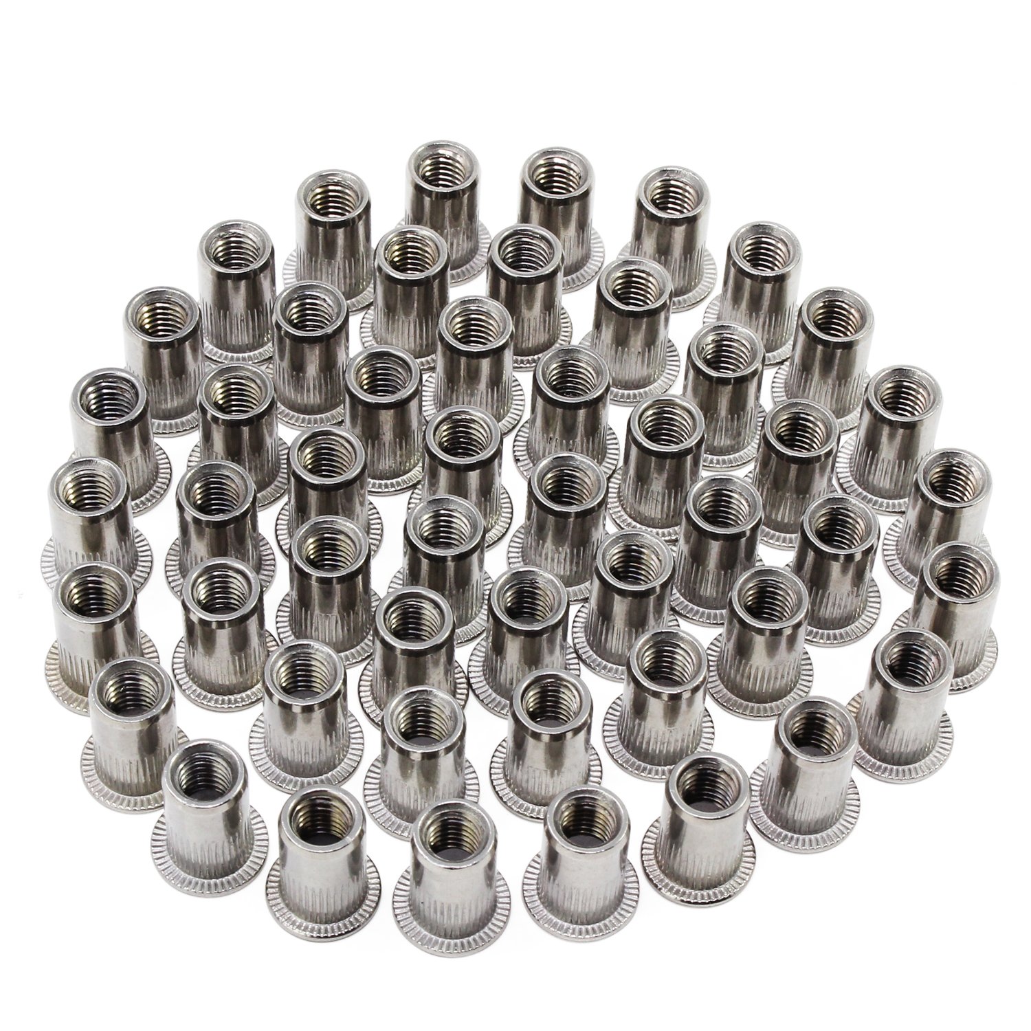 HSEAMALL M6 Stainless Steel Rivet Nut Flat Head Threaded Insert Rivnut Nutsert,50Pack Amazon