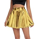 Urban CoCo Women's Shiny Flared Pleated Mini Skater Skirt