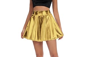 Urban CoCo Women's Shiny Flared Pleated Mini Skater Skirt
