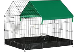 PawHut Metal Rabbit Cage with Water-Resistant Cover, Outdoor Small Animal Cage, Cat Playpen Kennel Enclosure, Black